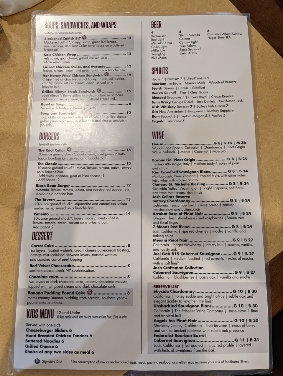 Menu page with Southern plates and small sides.